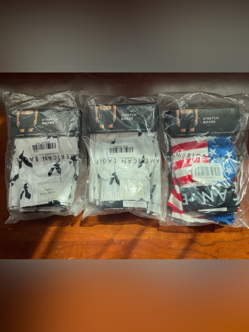 American Eagle Men's Stretch Boxer 3-Pack - White, Black & American Flag